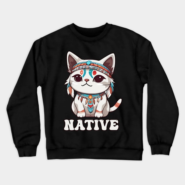 Kawaii Native American Indian Cat Crewneck Sweatshirt by Rishirt